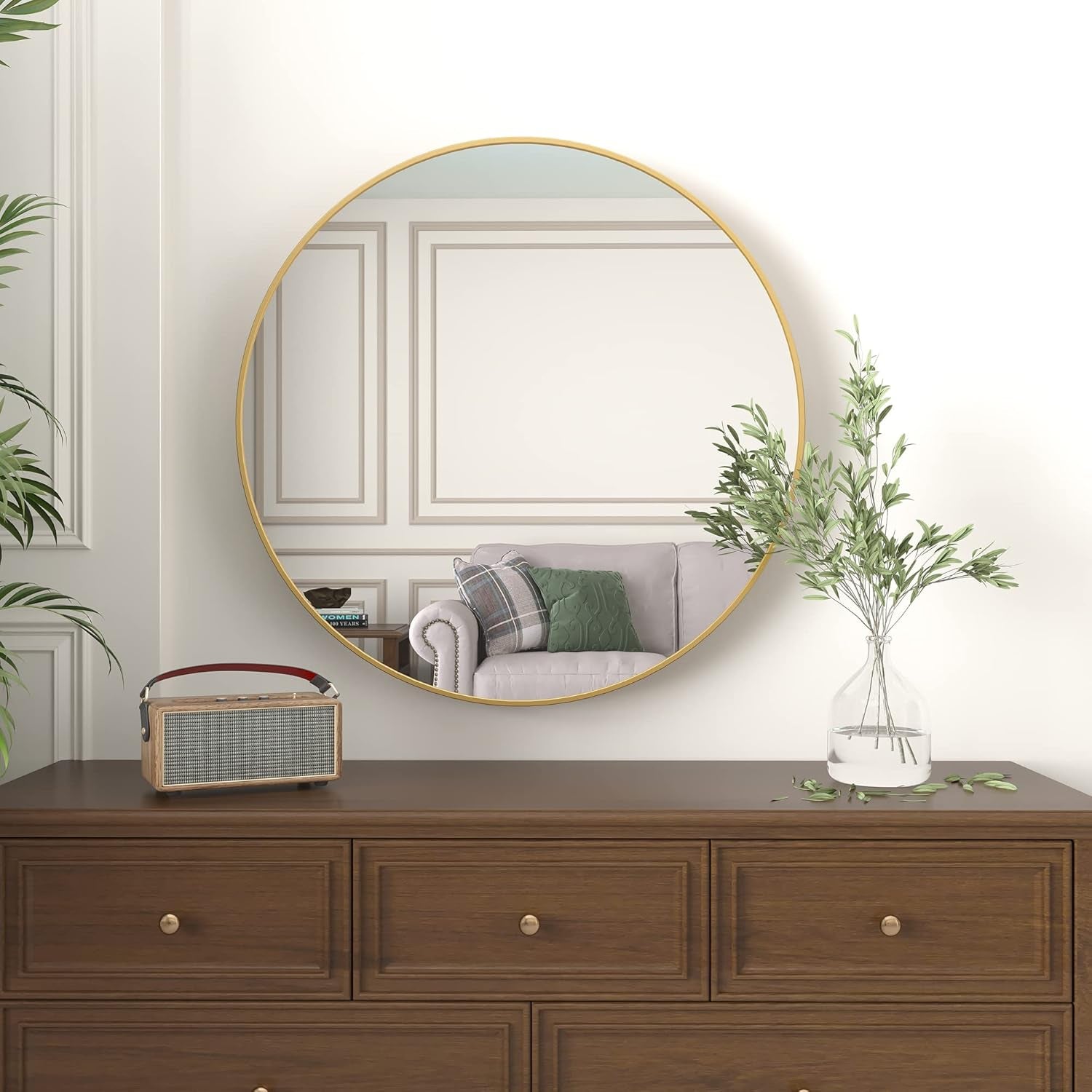 32" Wall Circle Mirror for Bathroom, Large Gold round Mirror for Wall, 32 Inch Hanging round Mirror for Living Room, Vanity, Bedroom