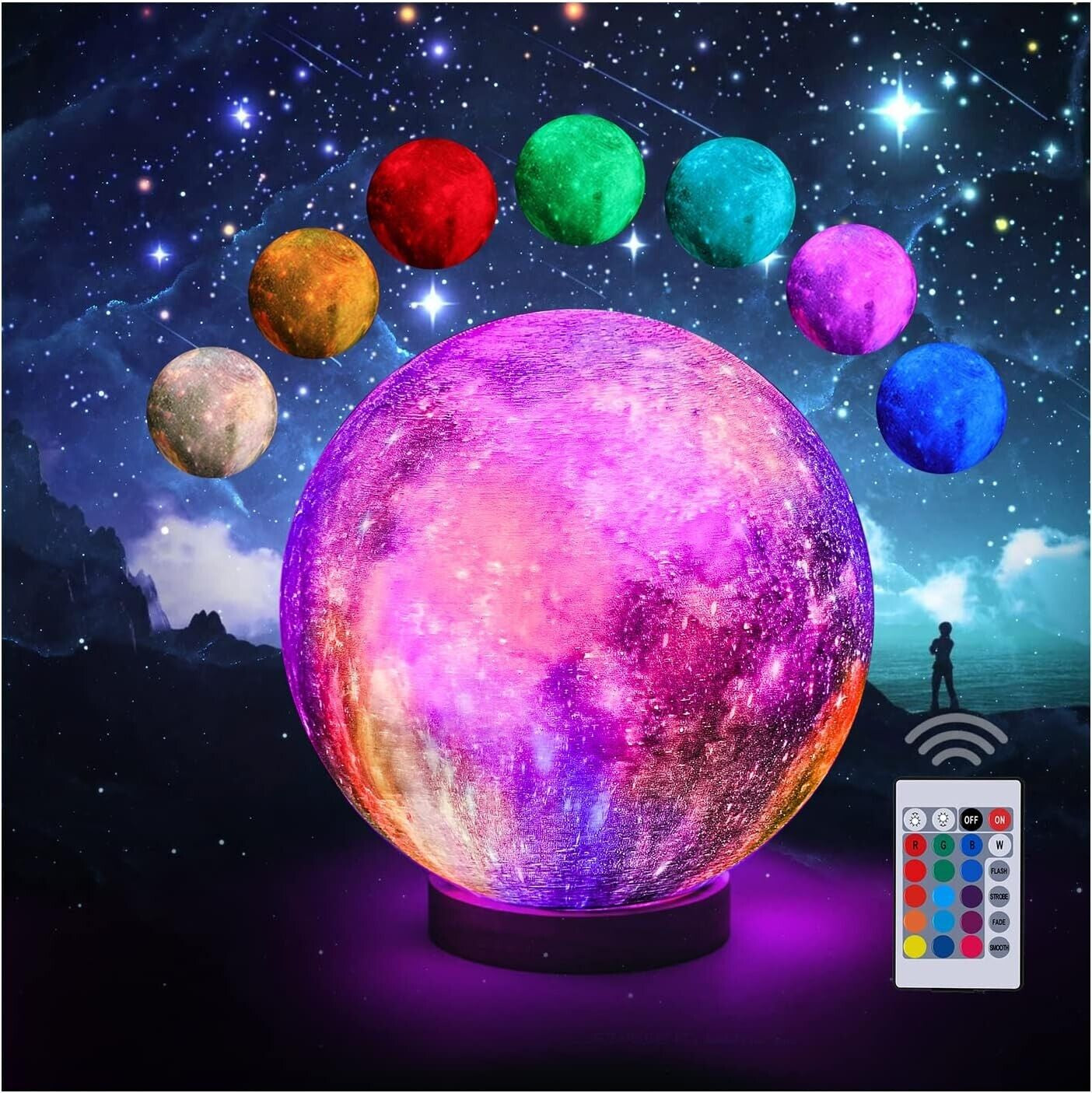 Moon Lamp, LOGROTATE 16 Colors LED Night Light 3D Printing Moon Light with Stand