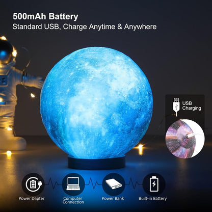 Moon Lamp, LOGROTATE 16 Colors LED Night Light 3D Printing Moon Light with Stand