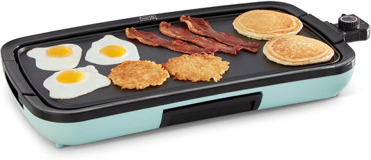 Deluxe Everyday Electric Griddle with Dishwasher Safe Removable Nonstick Cooking Plate for Pancakes, Burgers, Eggs and More, Includes Drip Tray + Recipe Book, 20” X 10.5”, 1500-Watt - Aqua