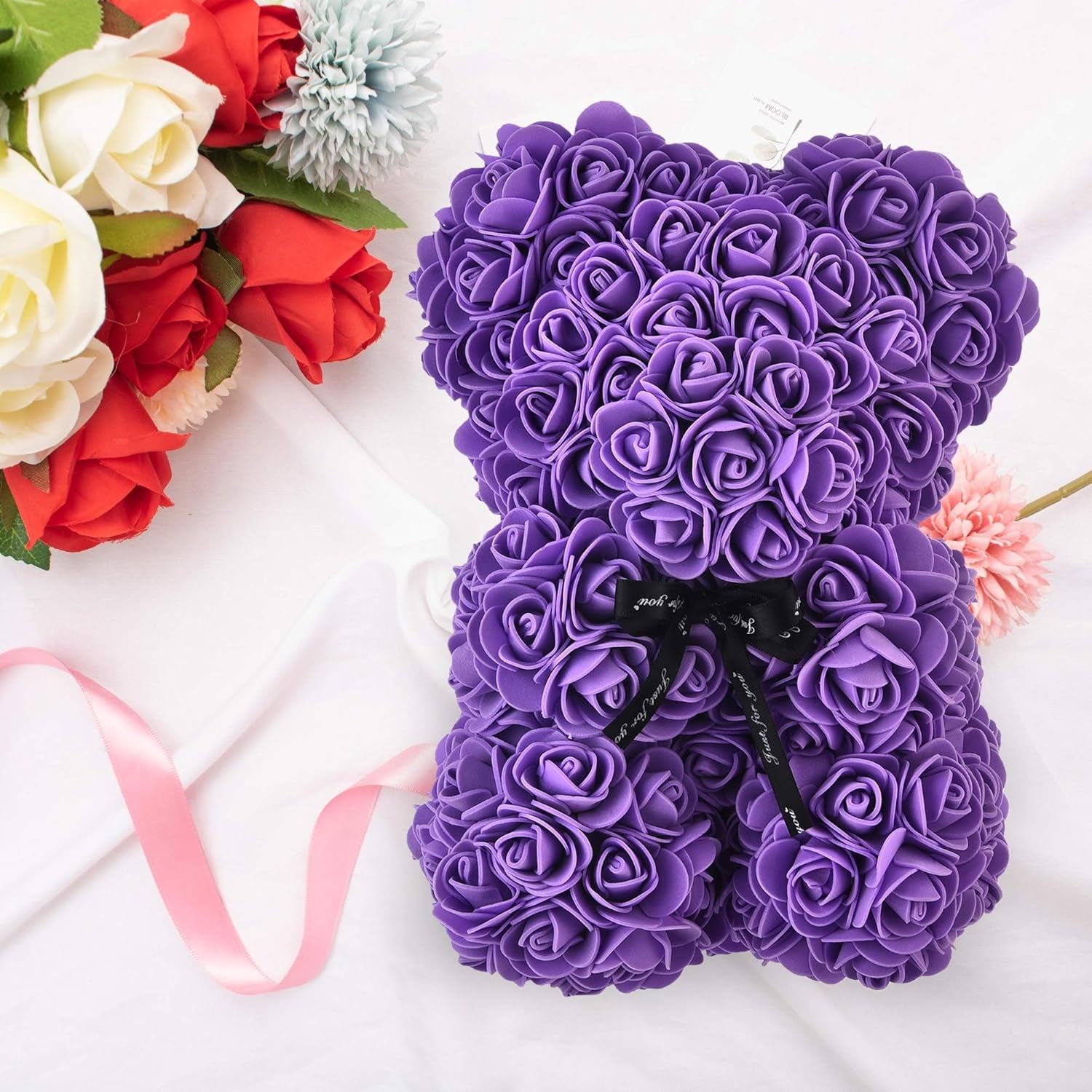 Mothers Day Rose Teddy Bear Gifts for Women Mom, Handmade Artificial Flowers Rose Bear Gifts, Romantic Teddy Bear Valentines Day Gifts for Wife Her, Unique Birthday Gifts for Mom , Rose Flowers Gifts