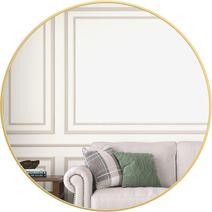 32" Wall Circle Mirror for Bathroom, Large Gold round Mirror for Wall, 32 Inch Hanging round Mirror for Living Room, Vanity, Bedroom