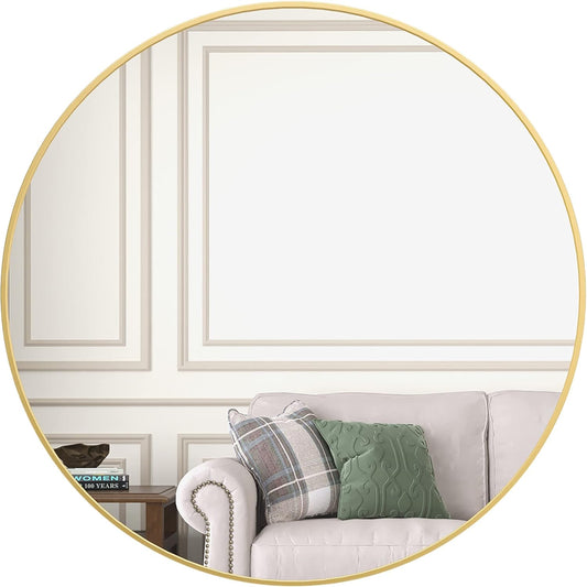 32" Wall Circle Mirror for Bathroom, Large Gold round Mirror for Wall, 32 Inch Hanging round Mirror for Living Room, Vanity, Bedroom