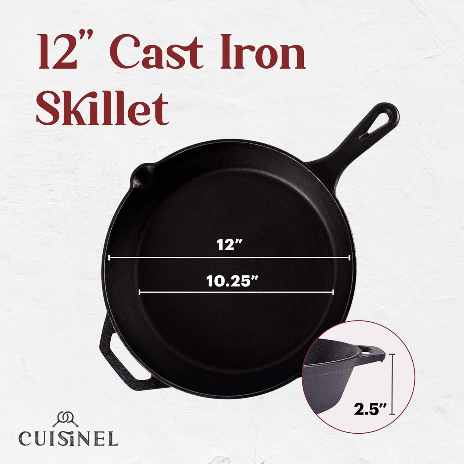 Cast Iron Skillet - 12"-Inch Frying Pan with Assist Handle + Red Silicone Grip Cover - Pre-Seasoned Oven Safe Cookware - Indoor/Outdoor Use - Grill, Stovetop, Induction, BBQ and Firepit Safe