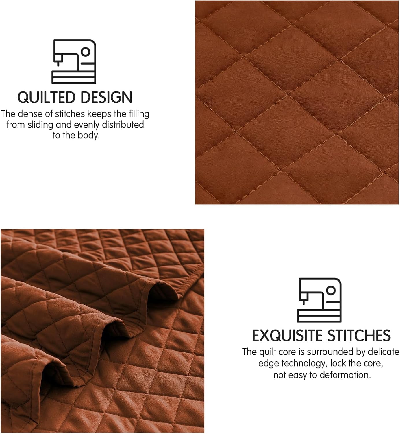 Quilt Set King Brunt Orange Lightweight Bedspread Soft Reversible Coverlet for All Season 3Pcs Rust Diamond Quilted Bedding Sets (1 Quilt 2 Pillow Shams)(106"X96")