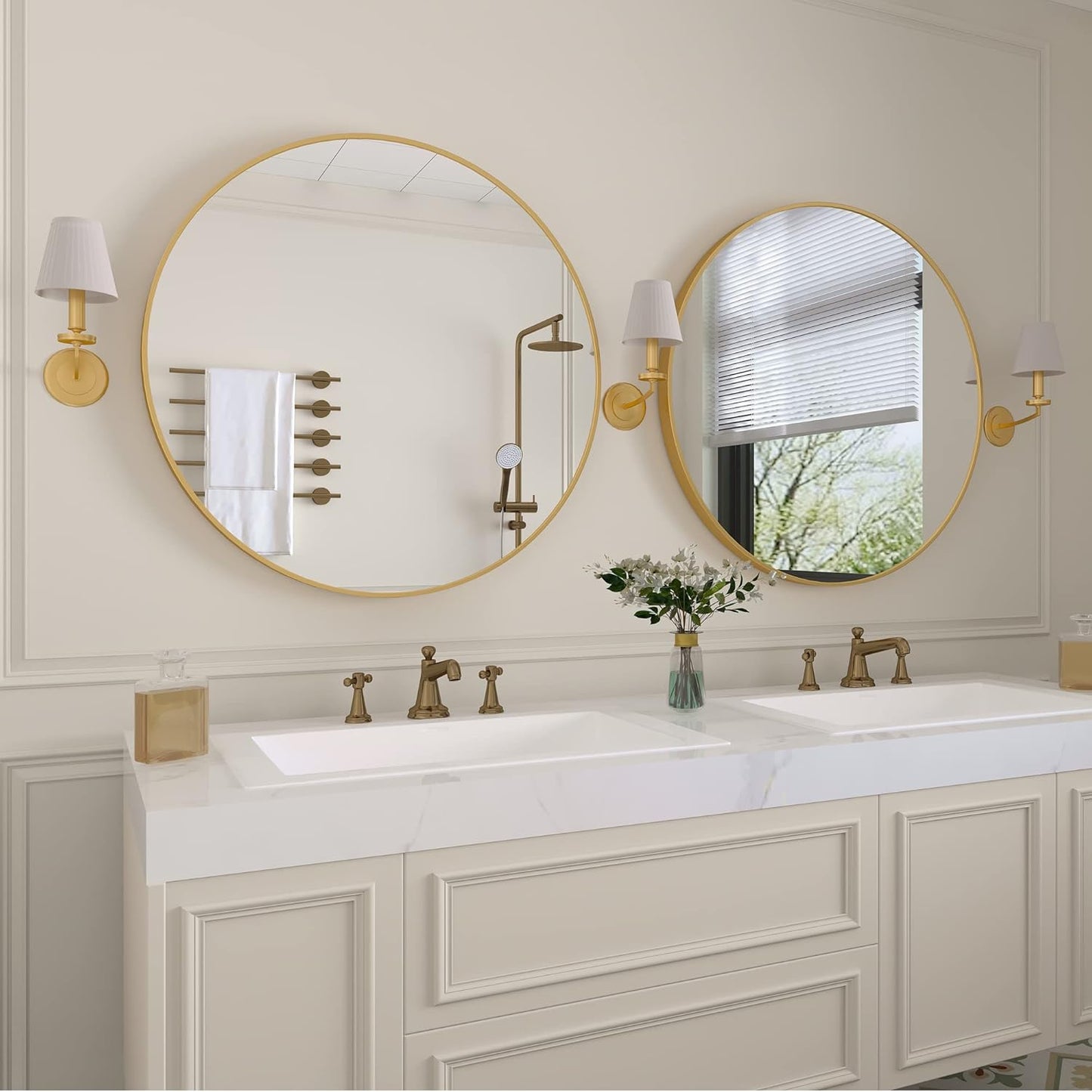 32" Wall Circle Mirror for Bathroom, Large Gold round Mirror for Wall, 32 Inch Hanging round Mirror for Living Room, Vanity, Bedroom